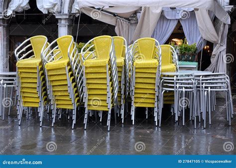 Stack of Chairs and Tables in the Fall Stock Image - Image of outside ...