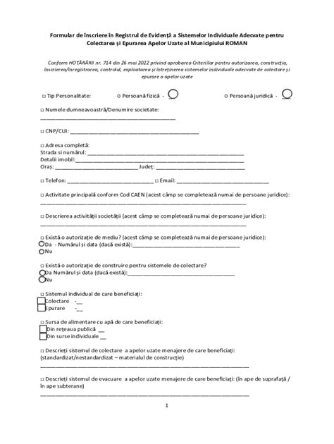 Roman Municipality Wastewater System Registration Form - Blank Fillable ...