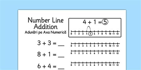 Addition to 10 Number Line Worksheets Romanian Translation