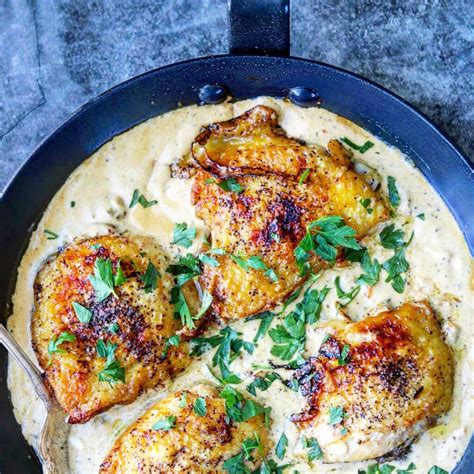delicious chicken thighs in a creamy mustard sauce. – A cook named Rebecca