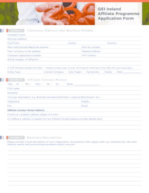 Fillable Online GS1 Ireland Affiliate Programme Application Form Fax ...