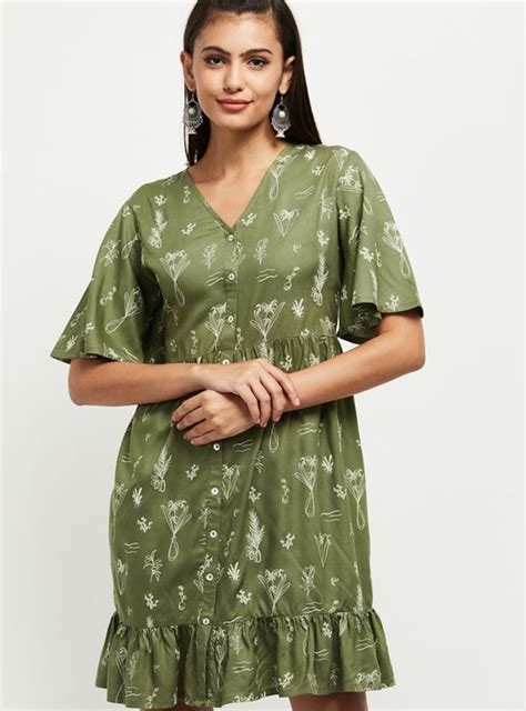 Buy Women Printed V-neck A-line Dress Online at just Rs. 699.0 ...