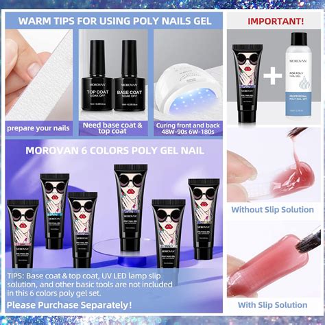 Buy Morovan Poly Gel Kits Nail Extension Kit 6 Colors Glitter Poly Gel ...