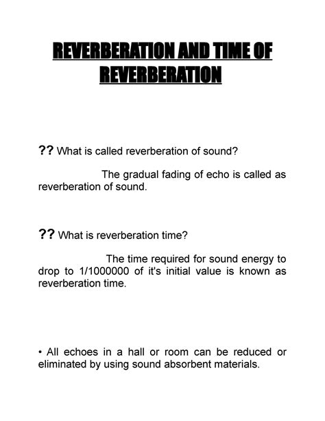 Reverberation AND TIME OF Reverberation - REVERBERATION AND TIME OF ...