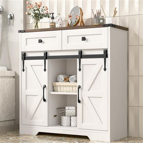 Farmhouse Storage Cabinet, Bathroom Cabinet with 2 Sliding Barn Doors ...