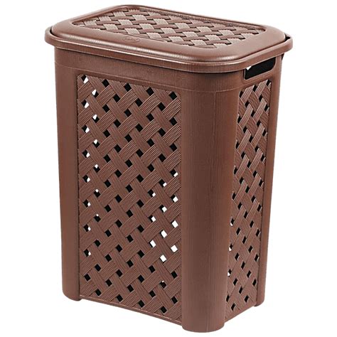 Buy Cello Classic Plastic Laundry Basket With Lid - Brown Online at ...