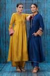 Buy Yellow Silk Round Cutwork Sleeve Kurta And Palazzo Set For Women by ...