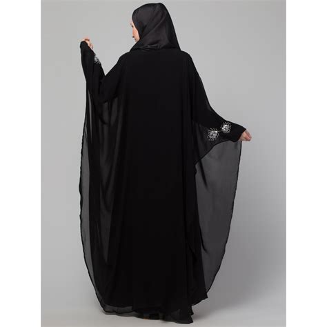 Nazneen double layer hand contrast embroidery butterfly Abaya