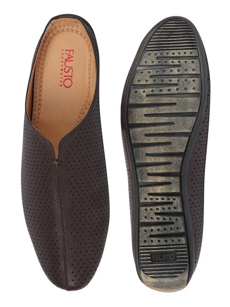Buy Men Brown Back Open Ethnic Party Mules Slip On Shoe