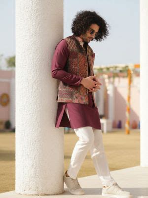Buy KISAH Multi-Color Silk Blend Full Sleeves Kurta With Nehru Jacket ...