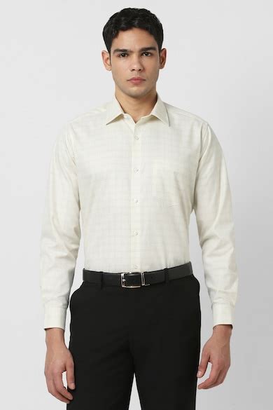 Buy Men Beige Regular Fit Check Full Sleeves Formal Shirt Online ...