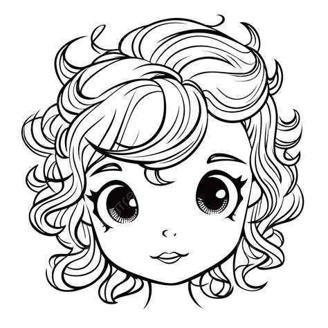 Girl With Curly Hair Coloring Pages To Print Outline Sketch Drawing ...