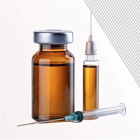 Amber glass vial mockup with syringe on transparent background ...