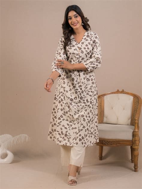 A Line Style Cotton Flex Fabric Off White Color Kurta With Bottom ...