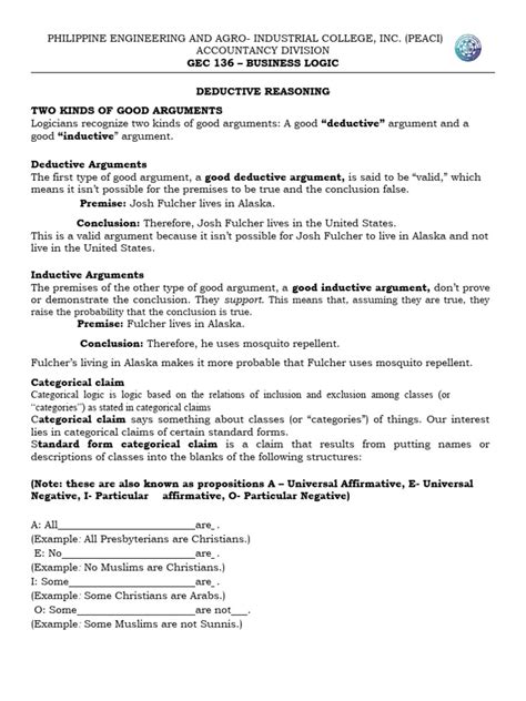 Image result for Deductive Argument Examples
