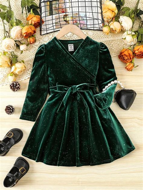 SHEIN Young Girl Velvet Starry Shiny Glitter A-line Dress With Waist ...