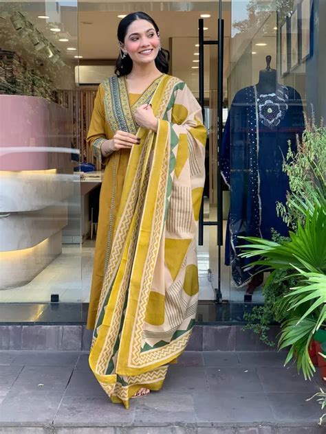 Rangrasia MUSTARD YELLOW COTTON SUIT SET WITH DUPATTA Price in India ...