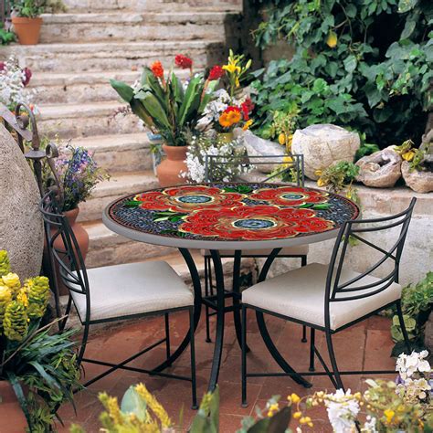 36" KNF Mosaic Patio Tables | Neille Olson Mosaics - Iron Accents