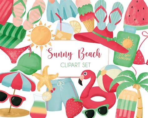 Watercolor Sunny Beach Clipart Set | Instant Download PNG | Sea Pool ...