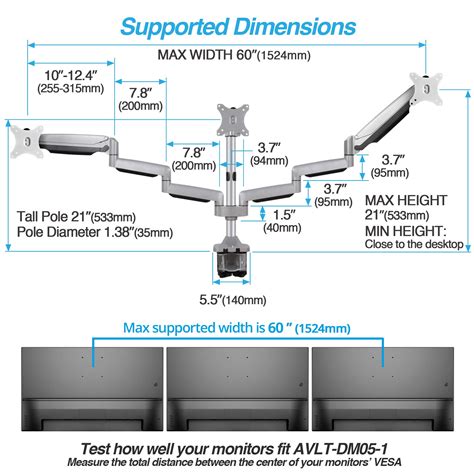 AVLT Triple 13"-32" Monitor Arm Desk Mount fits Three Flat/Curved ...