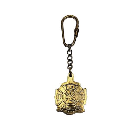 Firemen Solid Brass Maltese Cross Keychain Carabiner Car Truck Key Ring ...