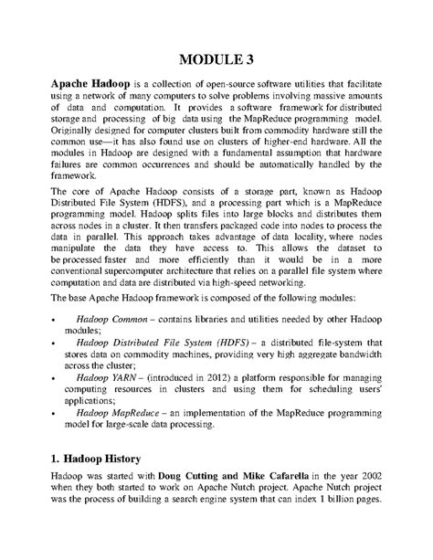 BIG DATA 3rd Module - Apache Hadoop Overview and Analytics - Studocu