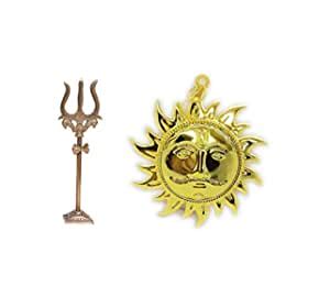 Adhvik Set of 2 Pcs Trishul Statue with Square Stand and Golden Color ...