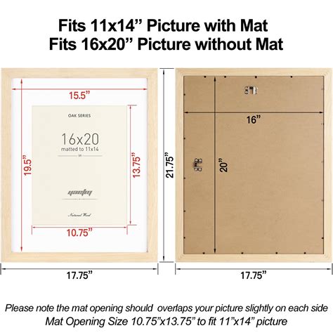 Yaetm 16x20 Picture Frame Matted to 11x14 Set of 3, Solid Oak Wood ...