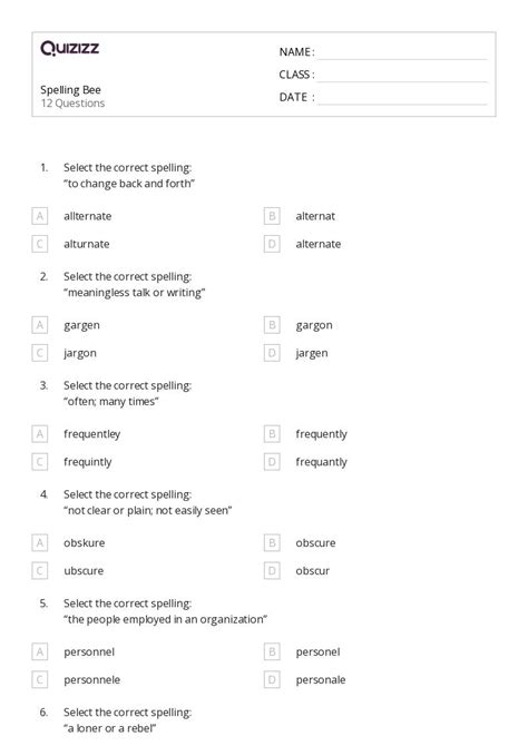 50+ Spelling worksheets for 6th Class on Quizizz | Free & Printable