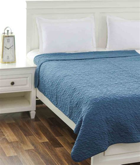 Triabgle Steel Blue Color Cotton Knitted Single Bed Quilt / Quilted Bl ...