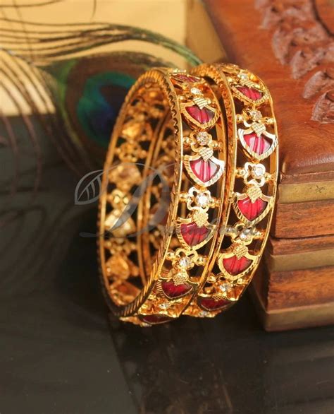 Gold tone red palakka Kerala style set of 2 Bangles (2.2) dj-38358 ...