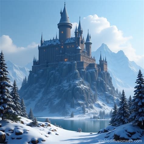 Dark Minecraft Castle in Snowy Mountains | Stable Diffusion Online