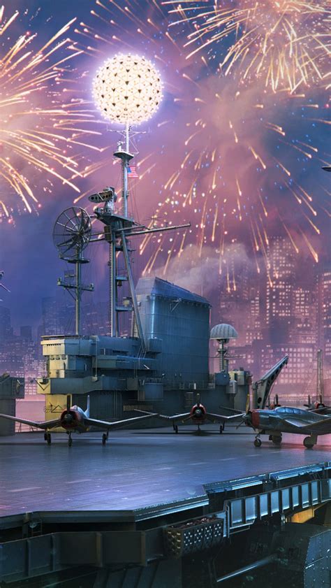 Download wallpaper the game, fighters, the carrier, aircraft, fireworks ...
