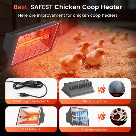 Chtoocy Chicken Coop Heater 250W Heat Lamp Heater 9.84ft Cable Outdoor ...