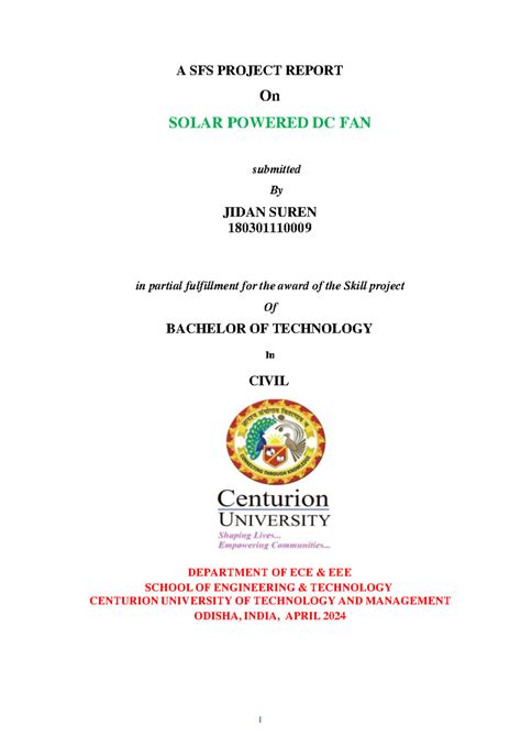 Dc fan - A SFS PROJECT REPORT On SOLAR POWERED DC FAN submitted By ...