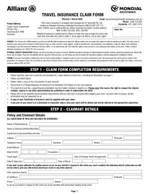 Travel Insurance Claim Form Fill Online Printable Fillable Blank ...