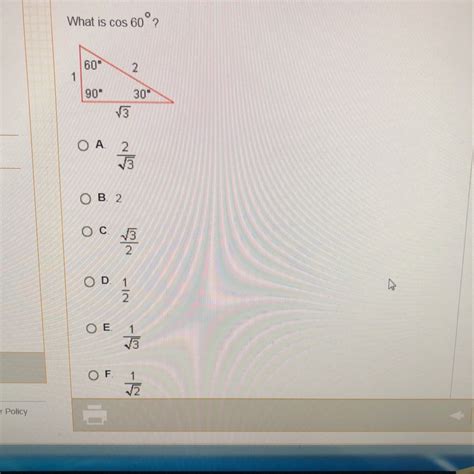 What is cos 60 degrees? - brainly.com