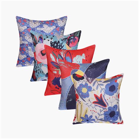 Buy Corsica Printed Multicolour Cushion Cover -40cmx40cm- Set of 5 Pcs ...