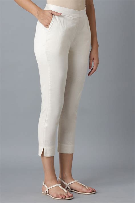 Buy Beige Solid Straight Fit Cotton Trousers With Elasticated Waist ...