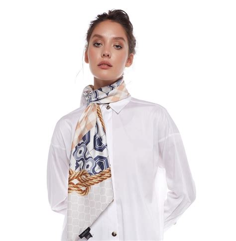 Rope Beige Silk Twill Scarf Model 02 | Ipekevi