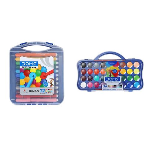 Doms Sketch Pen Set with Plastic Carry Case & DOMS Water Color Cakes 36 ...