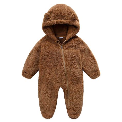 Ovbmpzd Bodysuit Baby Girl Hooded Brown Full Zip up Fleece Solid Warm ...