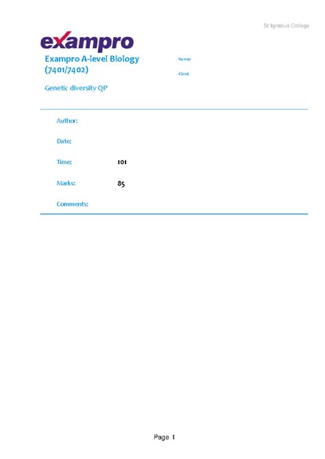 Genetic Diversity - A-level Biology (7401/7402) Question Paper - Studocu