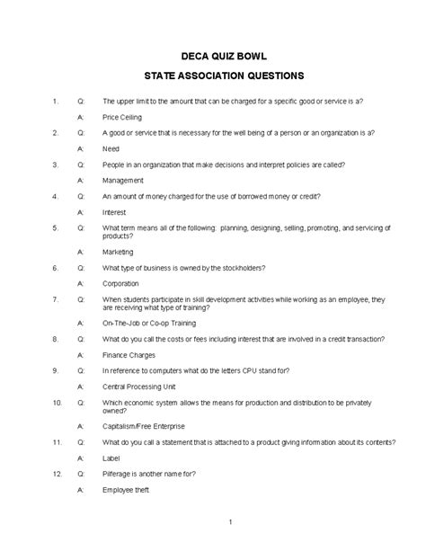 DECA Quiz Bowl Questions - - Studocu