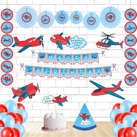 Buy Untumble Airplane Theme Birthday Party Decoration Supplies Kit with ...