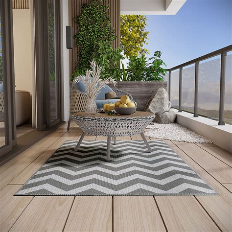 Outsunny Outdoor Rug, 1.2 x 1.8m Patio Floor Mat, Grey & White