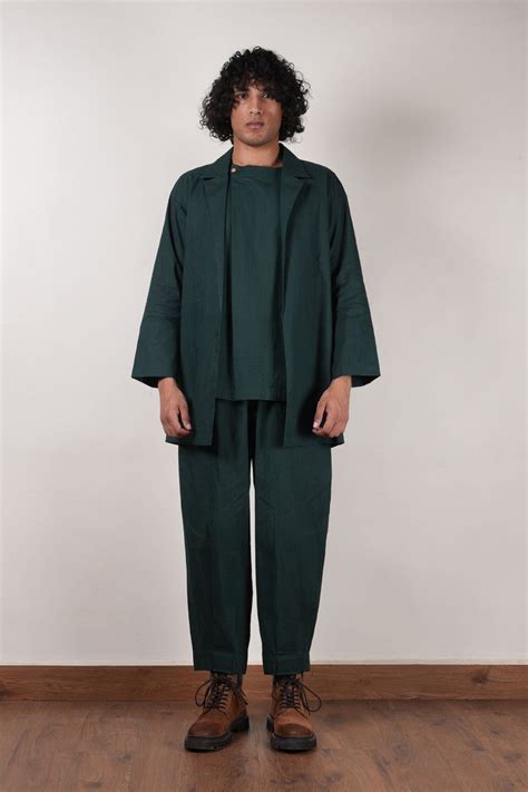 Men's Overlap Trouser Jacket Set - Green (3 PCS) – Mati