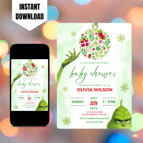 Grinch Baby Shower Invite Template | Grinchmas Whoville Baby Shower In ...