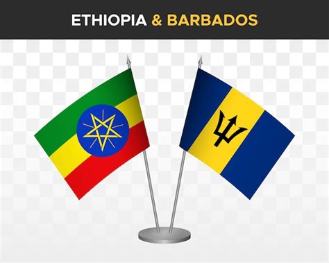 Ethiopia vs barbados desk flags mockup isolated 3d vector illustration ...