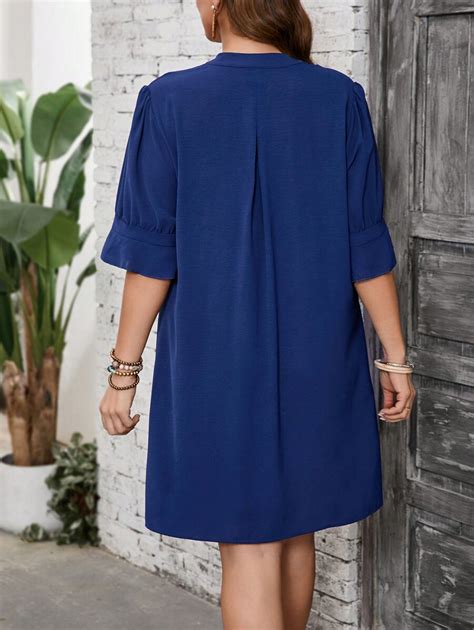 SHEIN VCAY Vestido Reto de Mulher Plus Size com Decote em V e Manga ...